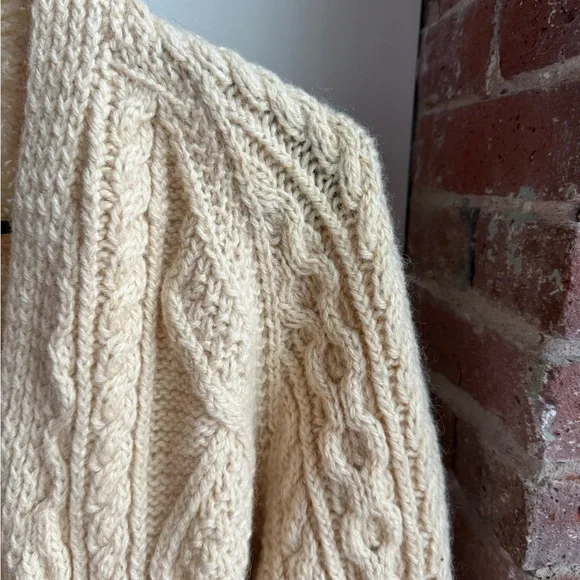 Vintage Ireland wool Cozy Cream Cable Knit Cardigan - Picture 6 of 8